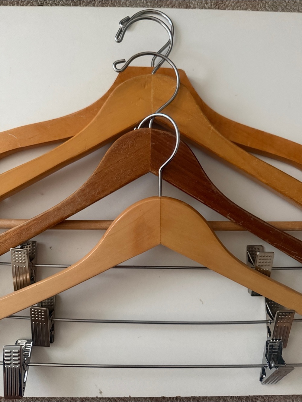Premium Wooden Suit Hangers in Honey Brown with Metal Clips